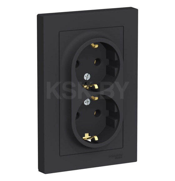 Розетка двойная c з/к карбон Schneider Electric Atlasdesign (ATN001024) 