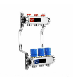 Группа коллекторная с расходомерами ВР 1", на  3 контура 3/4" EK, нержавеющая сталь VARMEGA