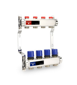 Группа коллекторная с расходомерами ВР 1", на  4 контура 3/4" EK, нержавеющая сталь VARMEGA