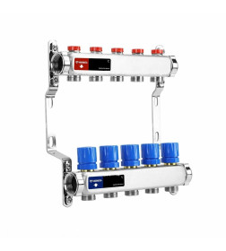Группа коллекторная с расходомерами ВР 1", на  5 контуров 3/4" EK, нержавеющая сталь VARMEGA