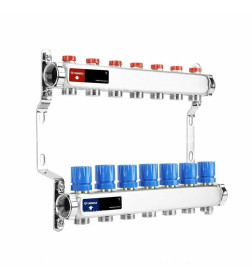 Группа коллекторная с расходомерами ВР 1", на  7 контуров 3/4" EK, нержавеющая сталь VARMEGA