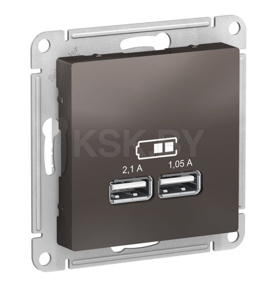 Розетка USB 5В 1 порт*2,1А 2*1,05А мокко Schneider Electric Atlasdesign (ATN000633) 