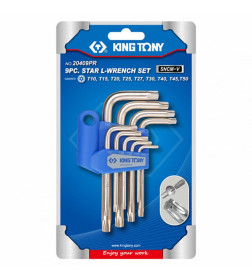 Набор ключей TORX T10-T50 Г-образных коротких с отверстием (9 предметов) KING TONY 20409PR