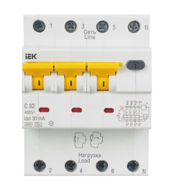 Дифференциальный автомат 3P+N 32А 30мА хар-ка С 6кА АВДТ34 IEK