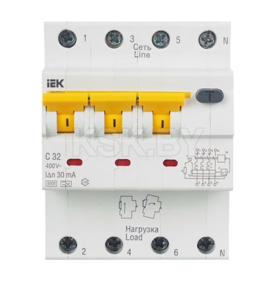 Дифференциальный автомат 3P+N 32А 30мА хар-ка С 6кА АВДТ34 IEK (MAD22-6-032-C-30) 