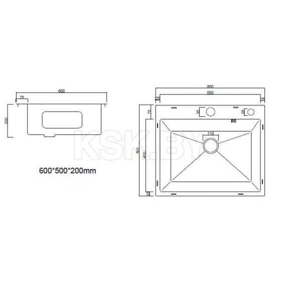 Мойка ARFEKA ECO AR 600*500 BLACK PVD NANO (ECO AR 600*500 BLACK PVD NANO) 