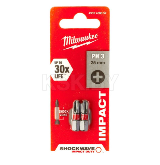 Бита PH 3х25мм ударная Milwaukee Shockwave (2 шт.) (4932430857) 