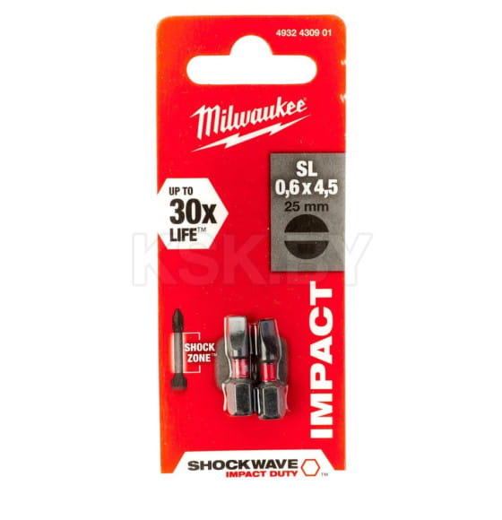 Бита SL 0,6x4,5х25мм ударная Milwaukee Shockwave (2 шт.) (4932430901) 