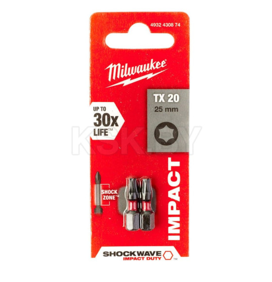 Бита TORX TX20х25мм ударная Milwaukee Shockwave (2 шт.) (4932430874) 