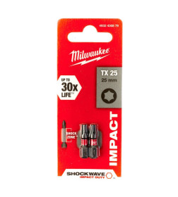 Бита TORX TX25х25мм ударная Milwaukee Shockwave (2 шт.)