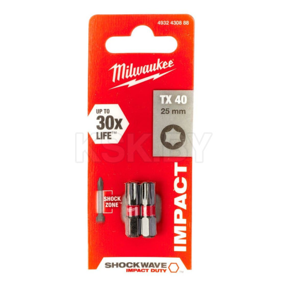 Бита TORX TX40x25мм ударная Milwaukee Shockwave (2 шт.) (4932430888) 