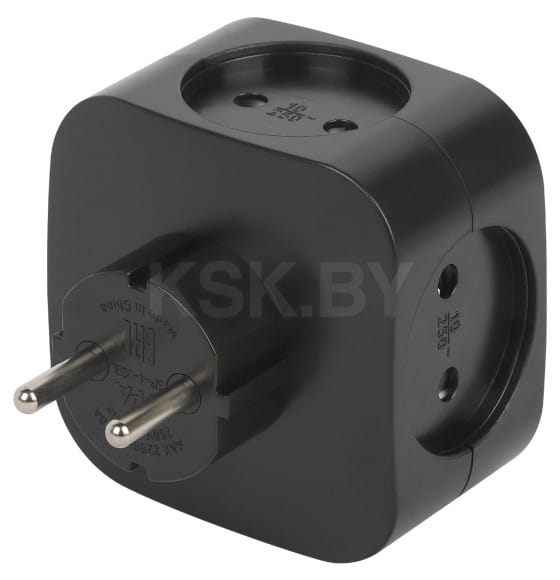 Разветвитель на 4 розетки 220V + 2xUSB 2400mA, без заземления 10А (черный) Эра SP-4-USB-B (SP-4-USB-B) 