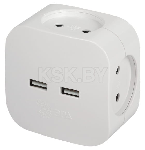 Разветвитель на 4 розетки 220V + 2xUSB 2400mA, без заземления 10А (белый) Эра SP-4-USB-W (SP-4-USB-W) 
