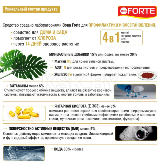 Средство 4в1 от пожелтения листьев Bona Forte 285 мл