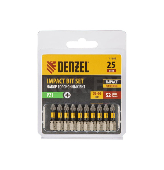 Бита PZ 1x25 мм торсионная S2 (10 шт.) Denzel 11686 (11686) 