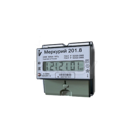 Счетчик электронный на 1 фаза 201.8 5-80А 230В ЖКИ табло на DIN рейку 1 тариф Mercury (201.8) 