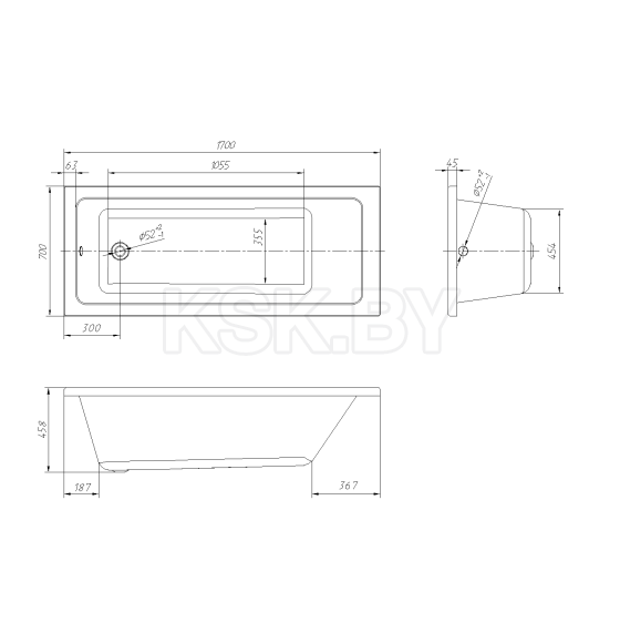 Ванна акриловая 170х70 см Ventospa Novaro La   (без ног)