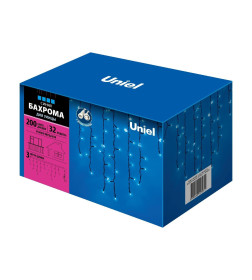 Бахрома светодиодная с эффектом мерцания, 3м. Соединяемая. 200 светодиодов. Синий свет Провод черный ULD-B3010-200/TBK BLUE IP67