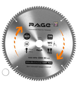 Диск пильный по алюминию 305х100Tх30/25,4 мм RAGE by VIRA 594506