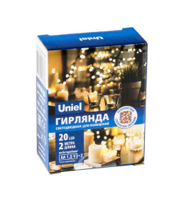 Гирлянда светодиодная на батарейках 2AA (не в/к), «Роса» 2м 20 светодиодов Разноцветный свет ULD-S0200-020/SСB/2AA MULTI IP20 DEW