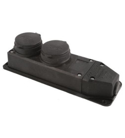Блок розеточный 2х2Р+Е с крышкой IP44 черный Tena