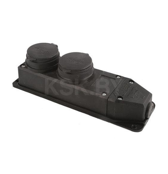 Блок розеточный 2х2Р+Е с крышкой IP44 черный Tena (010-083-500292) 