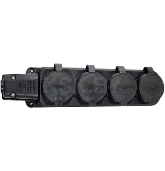 Блок розеточный 4х2Р+Е с крышкой IP44 черный Tena (010-083-500294) 