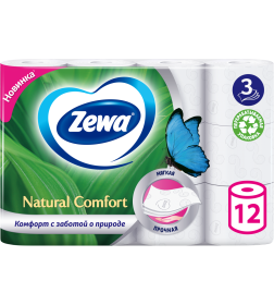 Бумага туалетная  неароматизированная Zewa Natural Comfor (3 слоя) 1х12 рул.