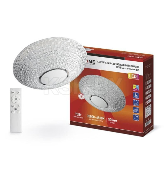 Светильник светодиодный COMFORT CRYSTAL 75Вт 230В 3000-6500K 6000Лм 500x115мм с пультом ДУ IN HOME (4690612034782) 