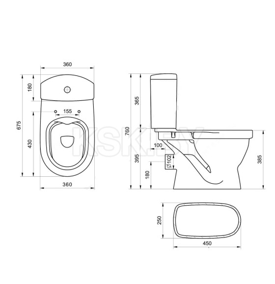 Унитаз напольный Santek Алькор rimless 2РА ДС SC нижний подвод воды.прям.выпуск.сид.дюропласт микролифт. эконом слив 3/6л.1 сорт (1.WH50.1.835) 