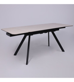 Стол ЛЕОН NEW , керамика 1 кат. 1200(1840)*800, Камень слоновая кость Bayona Ivory/Черный матовый