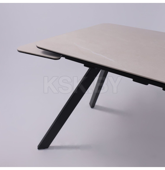 Стол ЛЕОН NEW , керамика 1 кат. 1200(1840)*800, Камень слоновая кость Bayona Ivory/Черный матовый (115574)
