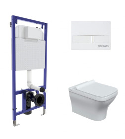 Комплект BERGES 042452 (инсталляция NOVUM, кнопка L1 белая, унитаз Strati Rimless, сидение дюропласт Strati Slim SO)