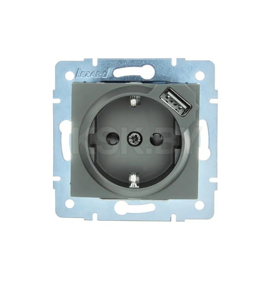 Розетка 1-я с/з + USB разъём платина Lezard ASTI 7081-3588-181 (7081-3588-181) 