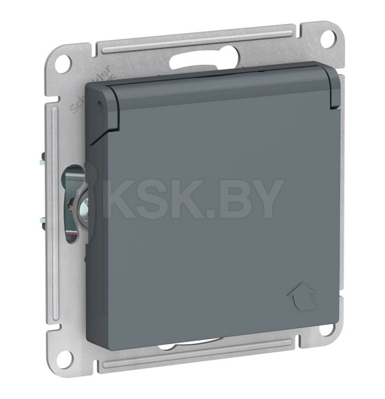 Розетка 1-я с з/к шторками и крышкой грифель IP20 Schneider Electric Atlasdesign (ATN000746) 