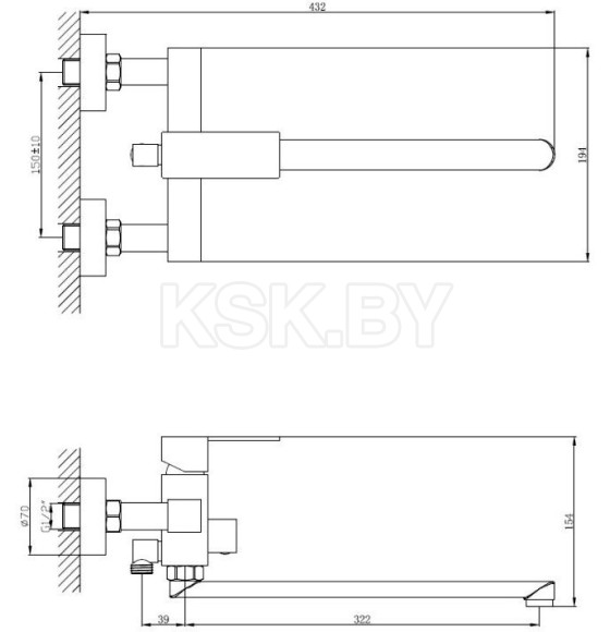 Смеситель для ванны Haiba HB22803-7, черный (HB22803-7) 