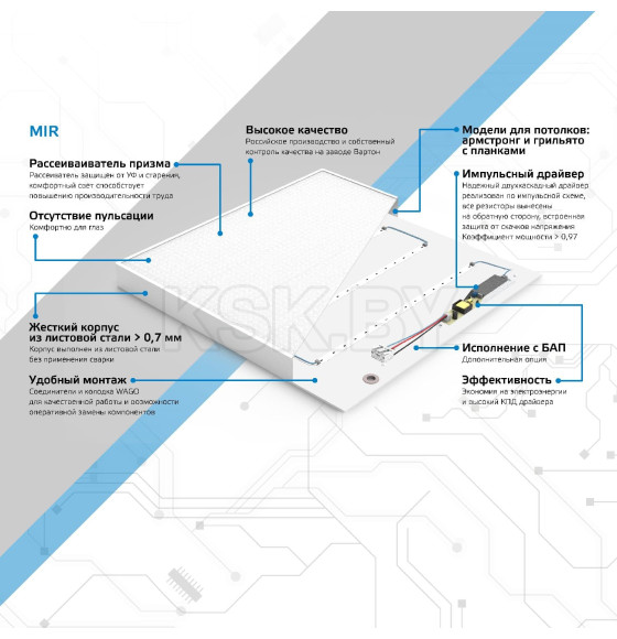 Светильник офисный LED 30W 3700lm 4000K IP40 595х595х50 мм (призма) Gauss MiR G1-A0-00070-01G03-2003540 (G1-A0-00070-01G03-2003540) 