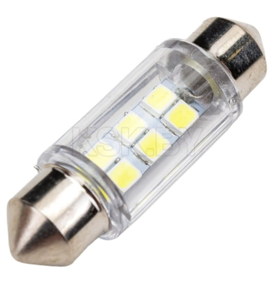 Автолампа диод T11 (C5W) 12V 6 SMD 1-конт 36мм Белая SKYWAY комп.2 шт салон/номер (S08201179) 