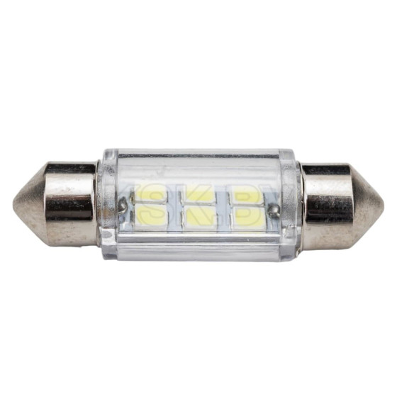 Автолампа диод T11 (C5W) 12V 6 SMD 1-конт 36мм Белая SKYWAY комп.2 шт салон/номер (S08201179) 