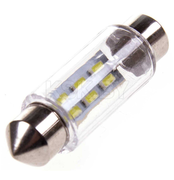 Автолампа диод T11 (C5W) 12V 6 SMD 1-конт 39мм Белая SKYWAY комп.2 шт салон/номер (S08201173) 