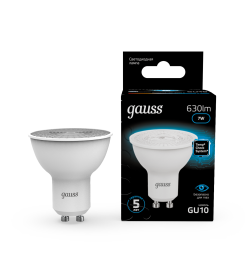 Лампа Gauss MR16 7W 630lm 6500K GU10 LED 