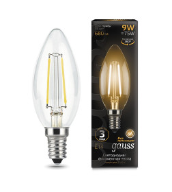 Лампа Gauss Filament Свеча 9W 680lm 2700К Е14 LED 