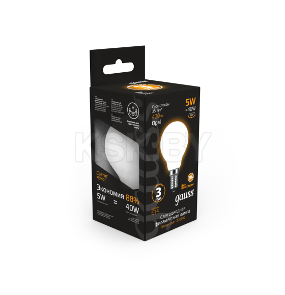 Лампа Gauss Filament Шар 5W 420lm 2700К Е14 milky LED  (105201105) 