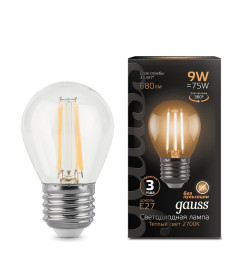 Лампа Gauss Filament Шар 9W 680lm 2700К Е27 LED 