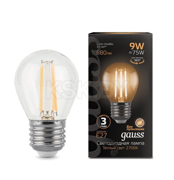 Лампа Gauss Filament Шар 9W 680lm 2700К Е27 LED  (105802109) 