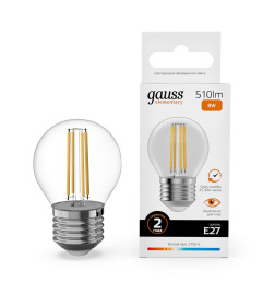 Лампа Gauss Filament Elementary Шар 8W 510lm 2700К Е27 LED 