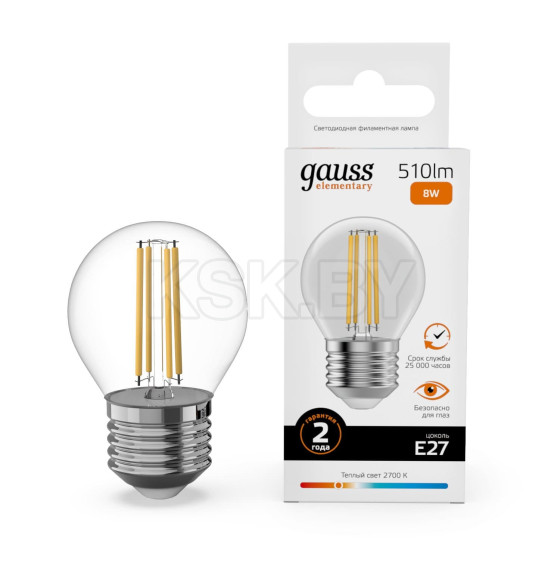 Лампа Gauss Filament Elementary Шар 8W 510lm 2700К Е27 LED  (52218) 