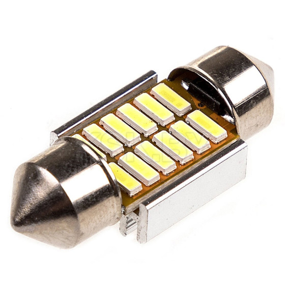 Автолампа диод T11 (C5W) 12V 12 SMD 1-конт 31мм Белая SKYWAY CAN BUS комп.2 шт салон/номер (S08201312) 