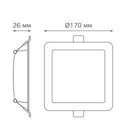 Светильник встраиваемый LED 18W 1600lm 4000K 170-260V IP20 170х26 мм квадрат (белый) Gauss Basic Downlight 9031420218