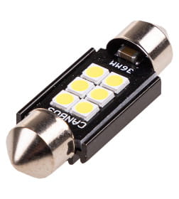 Автолампа диод T11 (C5W) 12V 6 SMD 1-конт 36мм Белая SKYWAY CAN BUS комп.2 шт салон/номер